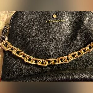 Black Liz Claiborne purse with gold accents